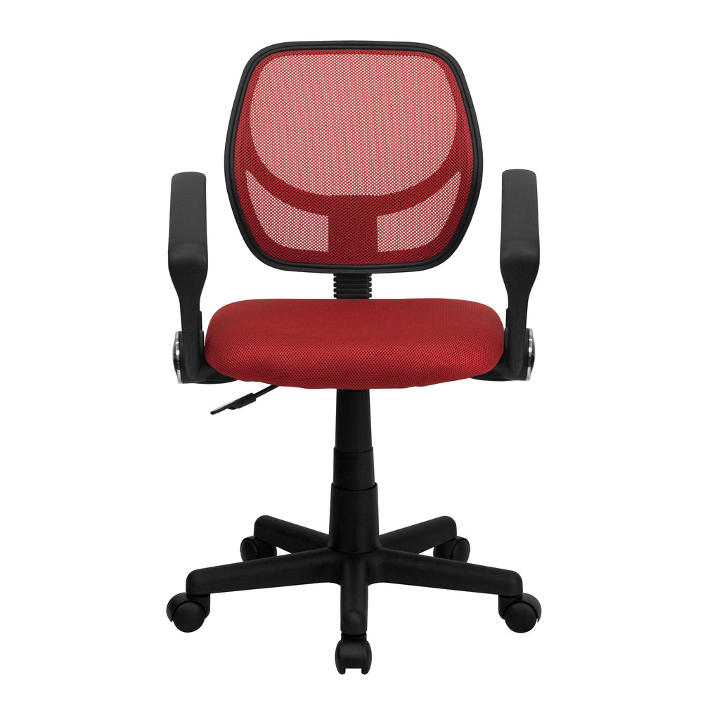 Image of Flash Furniture Mid-Back Mesh Swivel Task Chair with Arms - Red