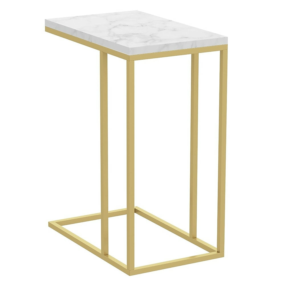 Image of Safdie & Co C-Shaped Accent Table - 19L - Marble Gold