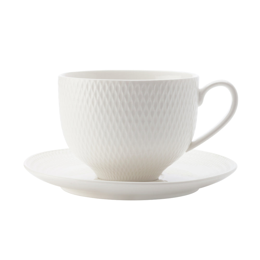 Image of Maxwell & Williams Diamonds Round Cup & Saucer - White - 4 Pack