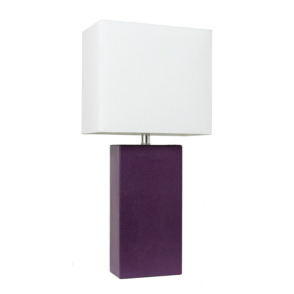 Image of Elegant Designs Modern Leather Table Lamp, White Fabric Shade, Eggplant (LT1025-EGP)