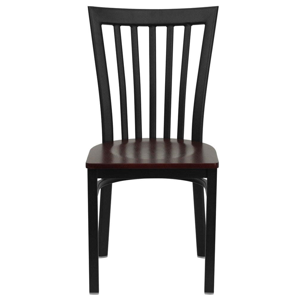 Image of Flash Furniture HERCULES Series Black School House Back Metal Restaurant Chair - Mahogany Wood Seat - 2 Pack, Brown