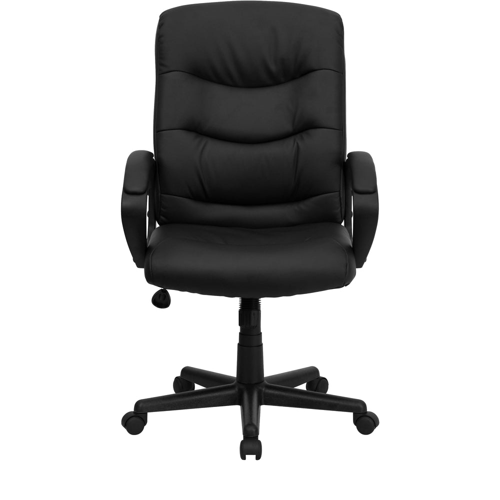 Image of Flash Furniture Mid-Back Black Leather Executive Swivel Chair with Three Line Horizontal Stitch Back & Arms