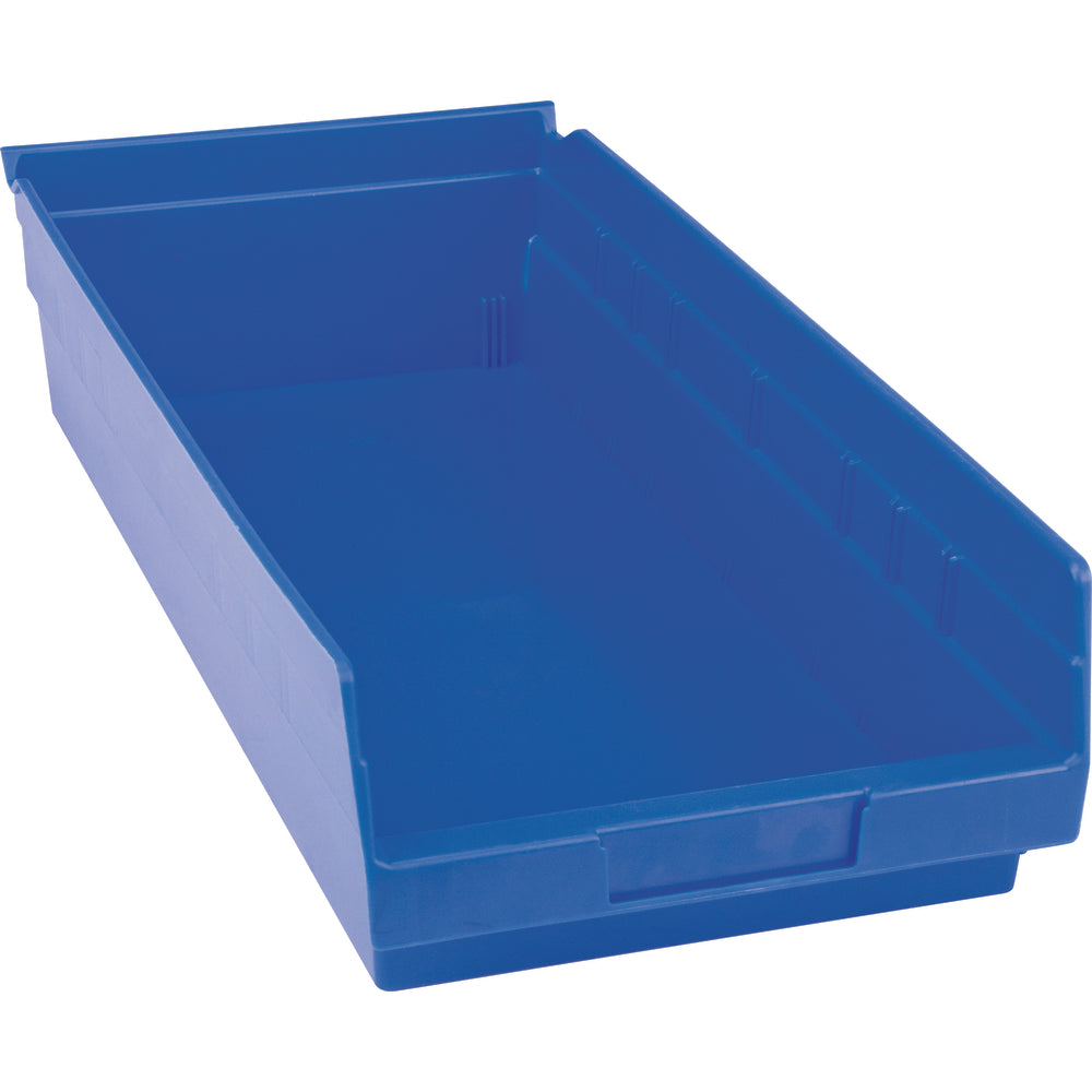 Image of Akro-Mils Plastic Shelf Bins, 8-3/8" W x 4" H x 17-7/8" D, Blue, 20 Lbs. Capacity - 12 Pack