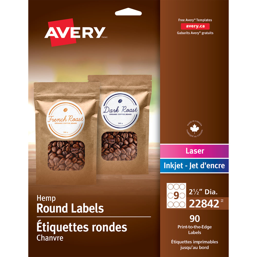 Image of Avery Round Hemp Labels - 2-1/2" Dia. - Beige - 90 Labels, 90 Pack