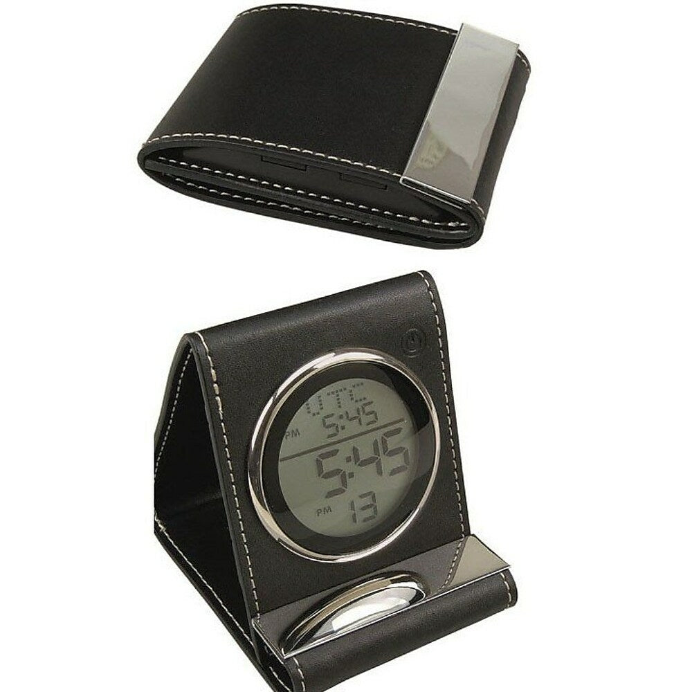 Image of Elegance Leather Travel Alarm Clock, Black