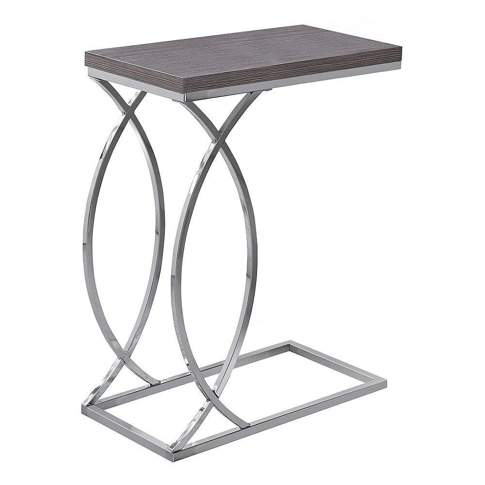 Image of Monarch Specialties - 3187 Accent Table - C-shaped - End - Side - Living Room - Bedroom - Metal - Laminate - Grey - Chrome