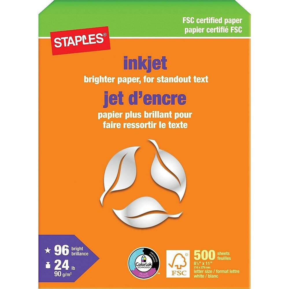 Image of Staples FSC-Certified Inkjet Paper - 24 lb. - 8.5" x 11" - White - 500 Sheets