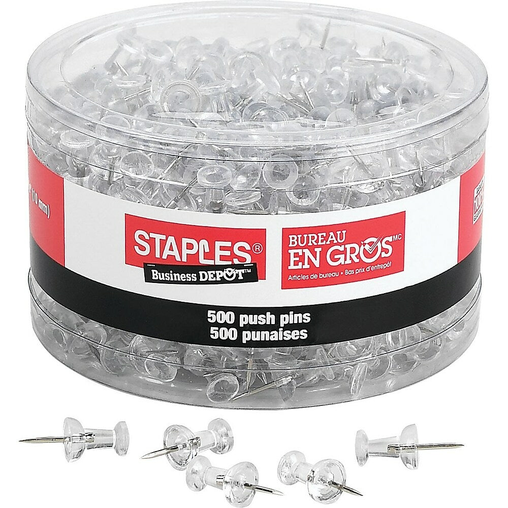 Image of Staples Push Pins - Clear - 500 Pack