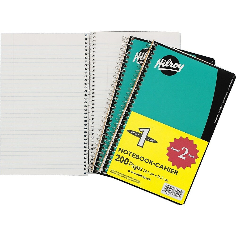 Image of Hilroy Coil Notebook with Margin, 1 Subject, 9-1/2" x 6", 200 Pages, 2 Pack, Green