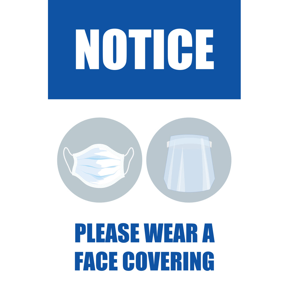 Image of Sterling Re-Stick Cling Vinyl Adhesive Front Face - Notice Please Wear A Face Covering - PPE - English Sign (CD1218F-3218), White