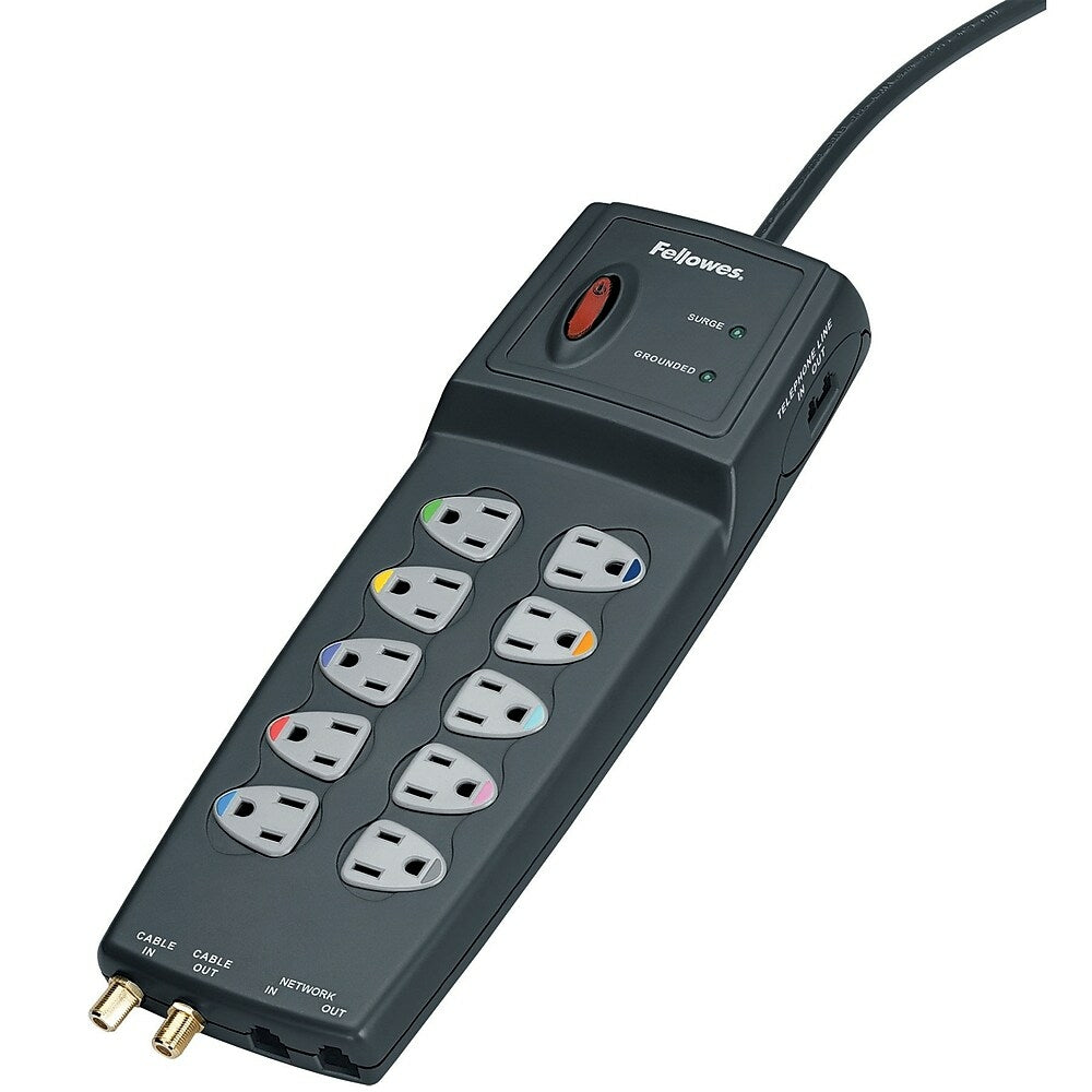Image of Fellowes 10 Outlet Surge Protector with Phone/DSL/Coax/Ethernet (FEL99115), Black