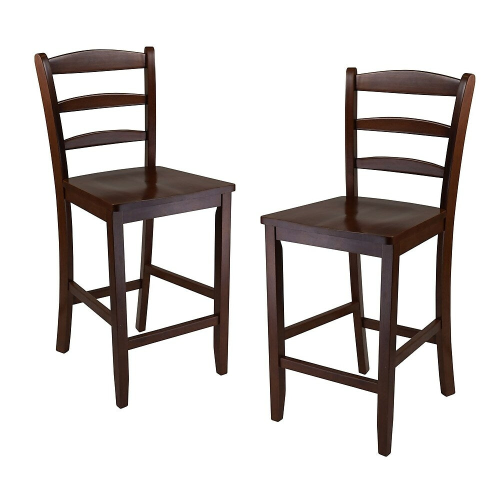 Image of Winsome 24" Counter Ladder Back Chairs, Antique Walnut, 2/Pack, Black