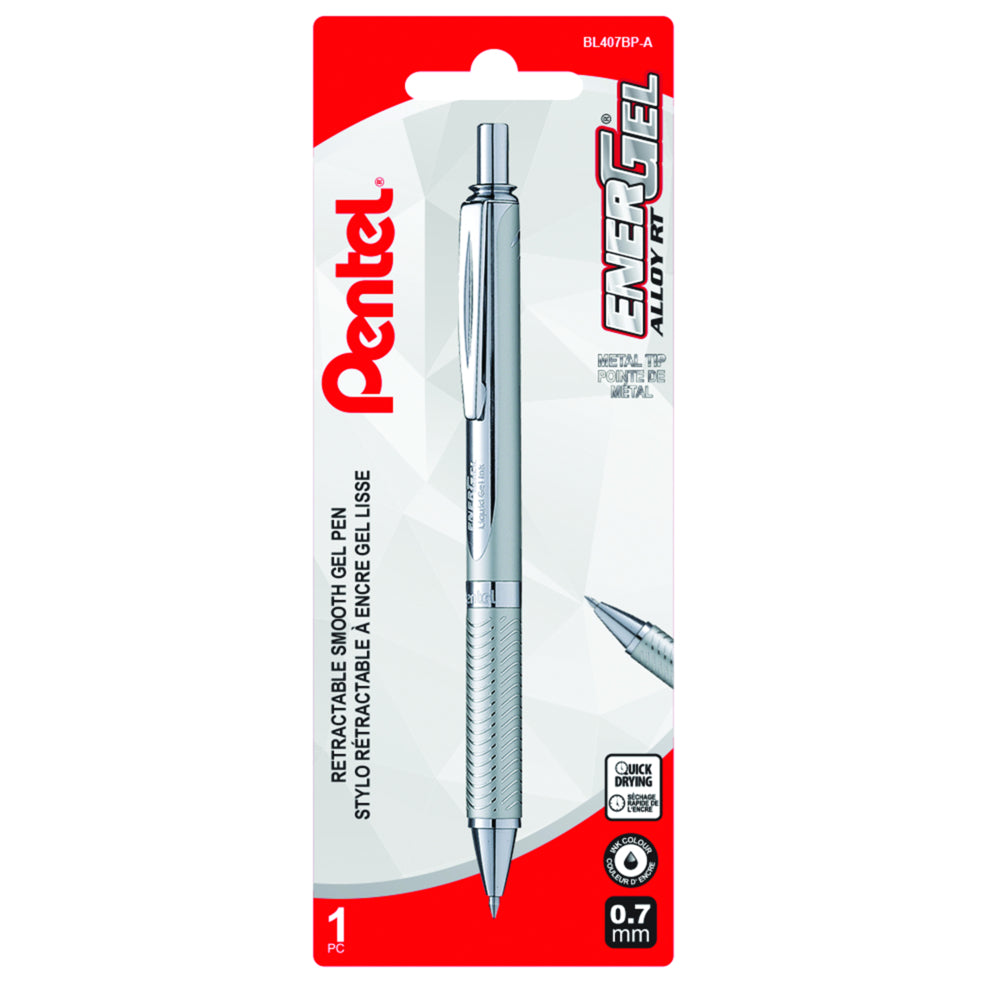 Image of Pentel EnerGel Alloy Liquid Gel Pen - Retractable - 0.7mm - Silver