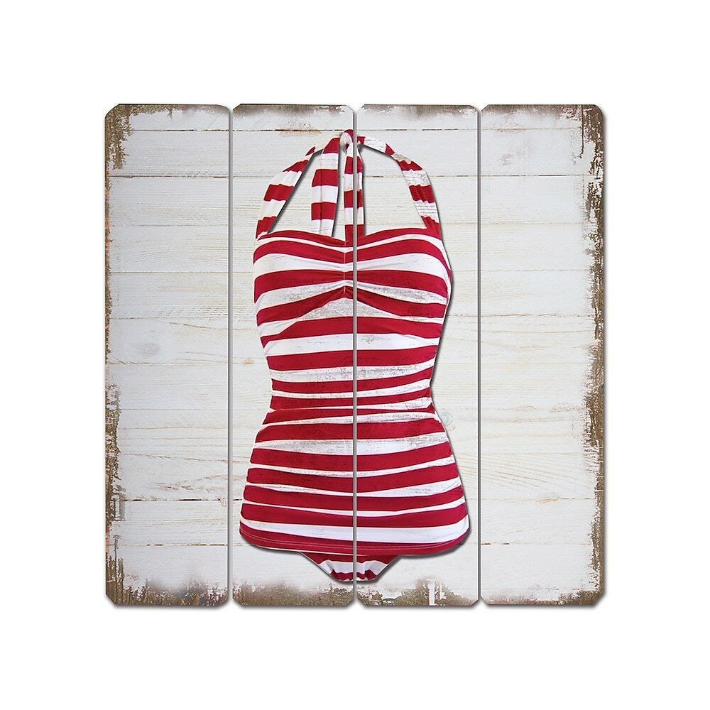 Image of Sign-A-Tology Stripes Swimsuit Vintage Wooden Sign - 16" x 16"