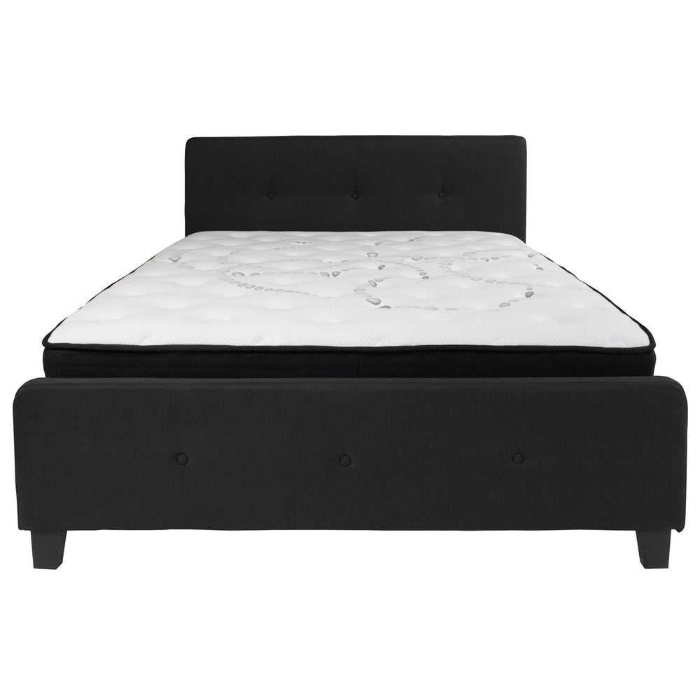 Image of Flash Furniture Tribeca Queen Size Tufted Upholstered Platform Bed with Pocket Spring Mattress - Black Fabric