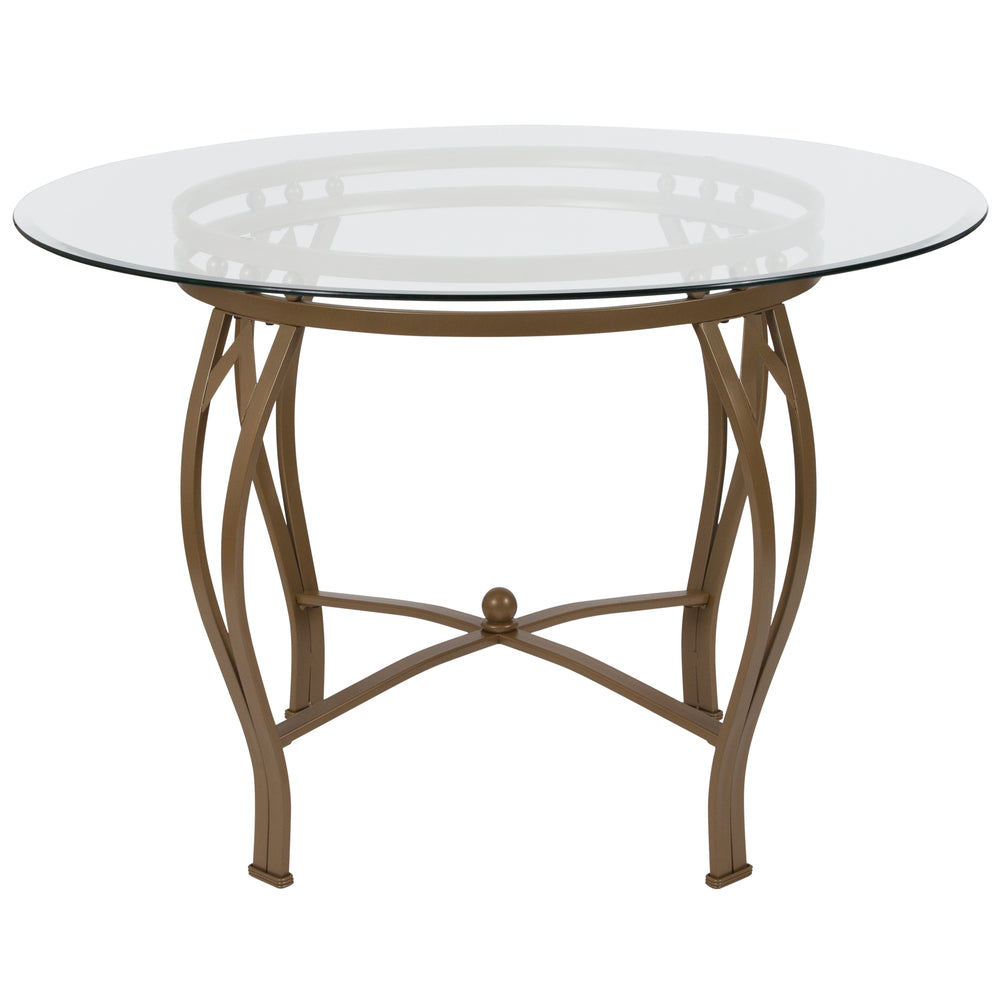 Image of Flash Furniture Syracuse 45" Round Glass Dining Table with Matte Gold Metal Frame, White