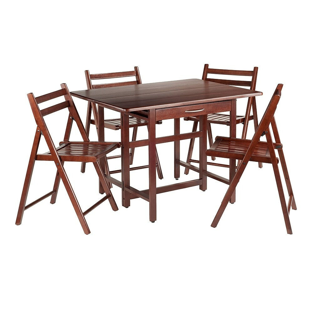 Image of Winsome Taylor 5-Piece Drop Leaf Table Set, 4 Folding Chairs, Walnut (94557)