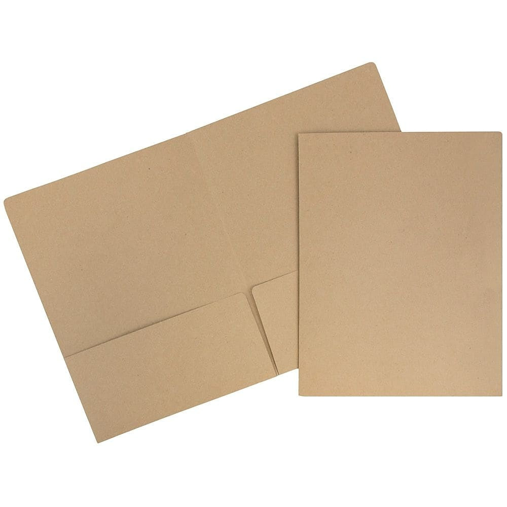 Image of JAM Paper Premium Paper Cardstock Two Pocket Presentation Folders, Brown Kraft Paper Bag, 100 Pack (5166617481B)