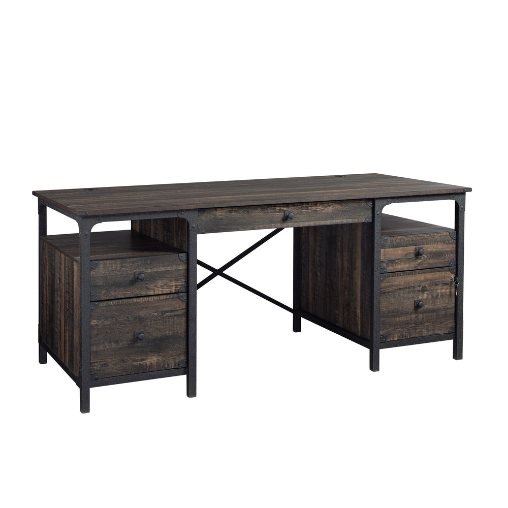 Image of Sauder Steel River Desk with Drawers - Carbon Oak (427854)