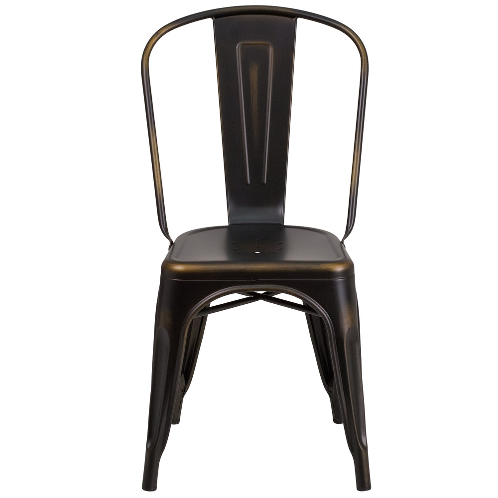 Image of Flash Furniture Distressed Copper Metal Indoor-Outdoor Stackable Chair, Brown