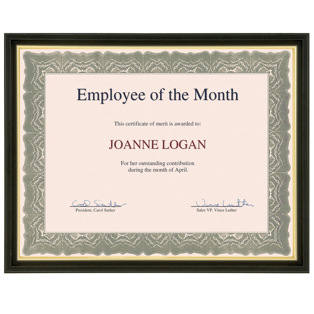 Image of First Base St. James Awards & Certificate Frame - Tuscan Black w/Gold Trim - 11 5/8" W x 9 1/4" H - For 8 1/2"x 11" Certificates