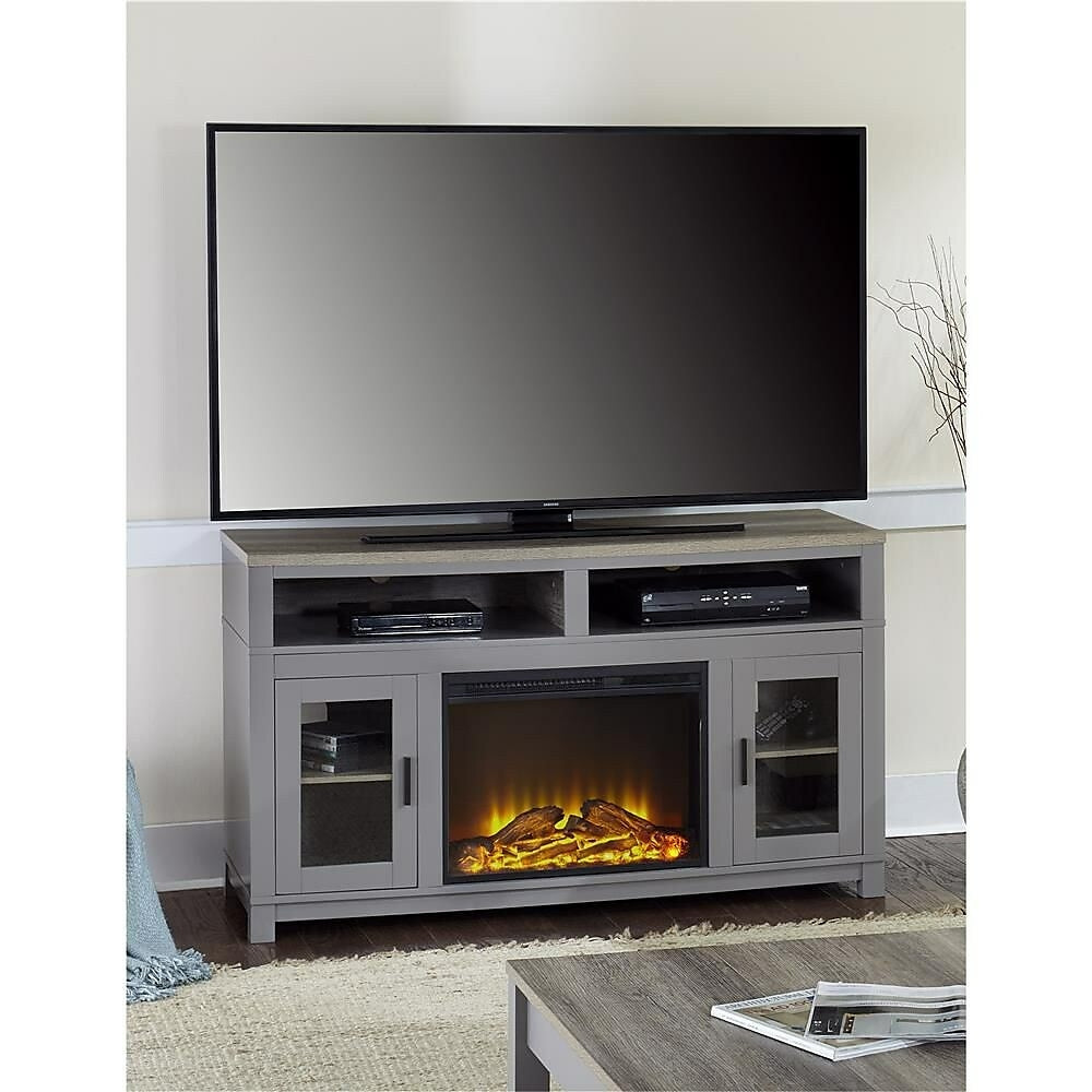 Image of Ameriwood Carver Electric Fireplace TV Stand for TVs up to 60" Wide, Gray