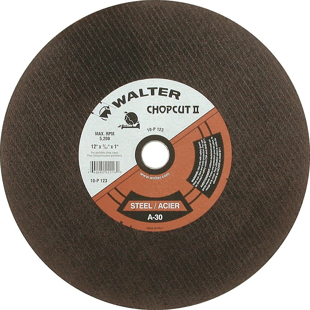 Image of Walter Surface Technologies Chopcut Ii Chop Saw Cut-Off Wheel, 12" x 3/32", 1" Arbor, Type 1, Aluminum Oxide - 5 Pack