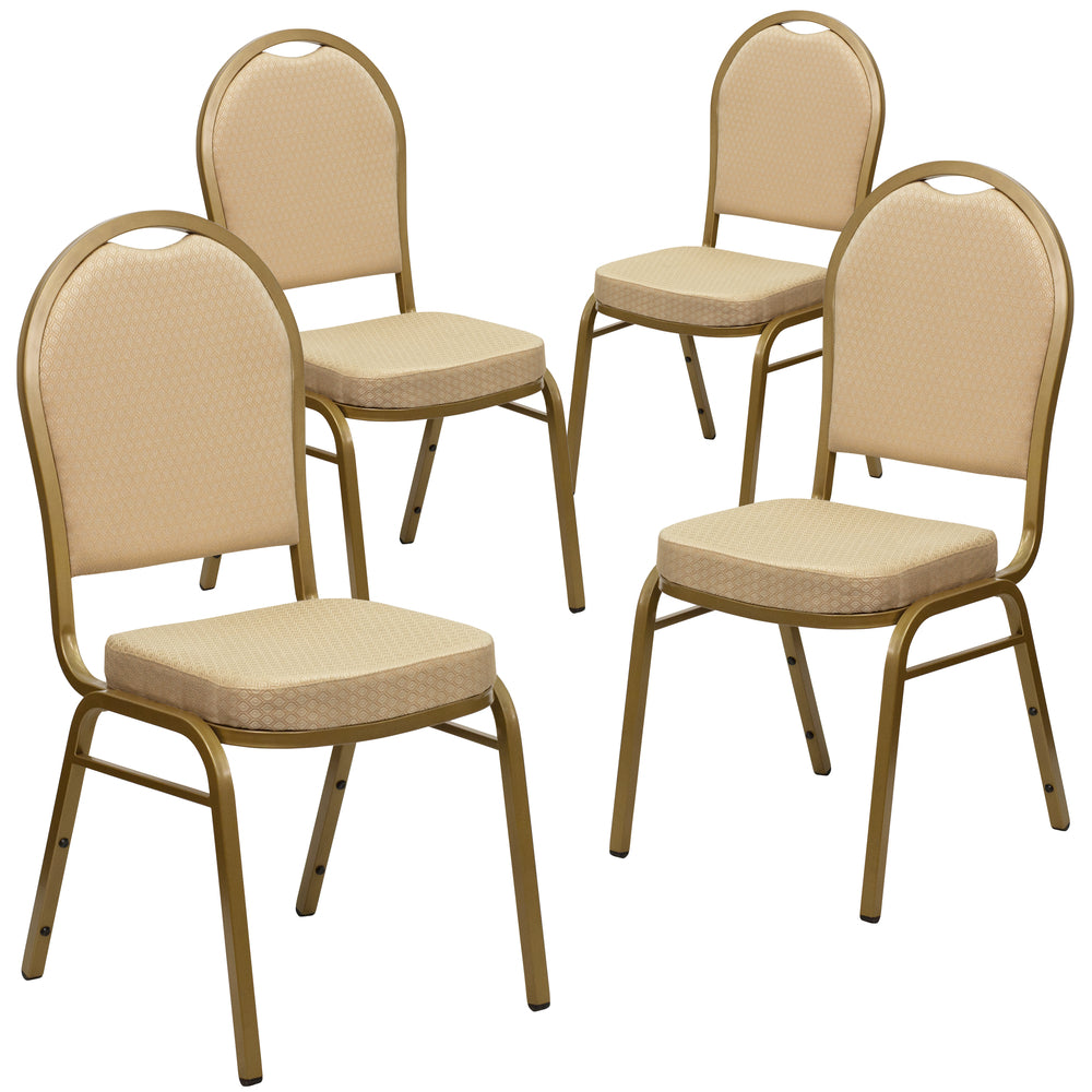 Image of Flash Furniture HERCULES Series Dome Back Stacking Banquet Chairs with Beige Patterned Fabric & Gold Frame - 4 Pack, Brown