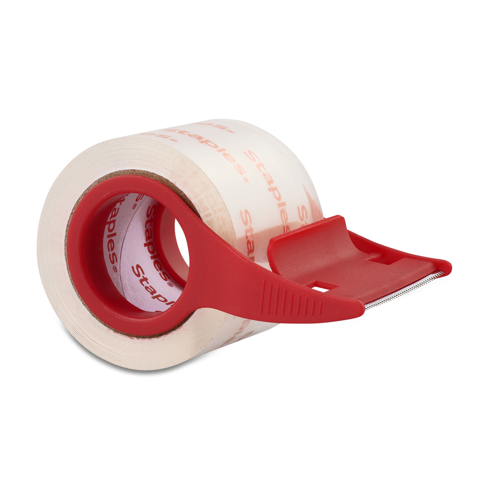 Image of Staples Quick Start Tape with Dispenser, 48 mm x 20 m, 2.6-mil, Red