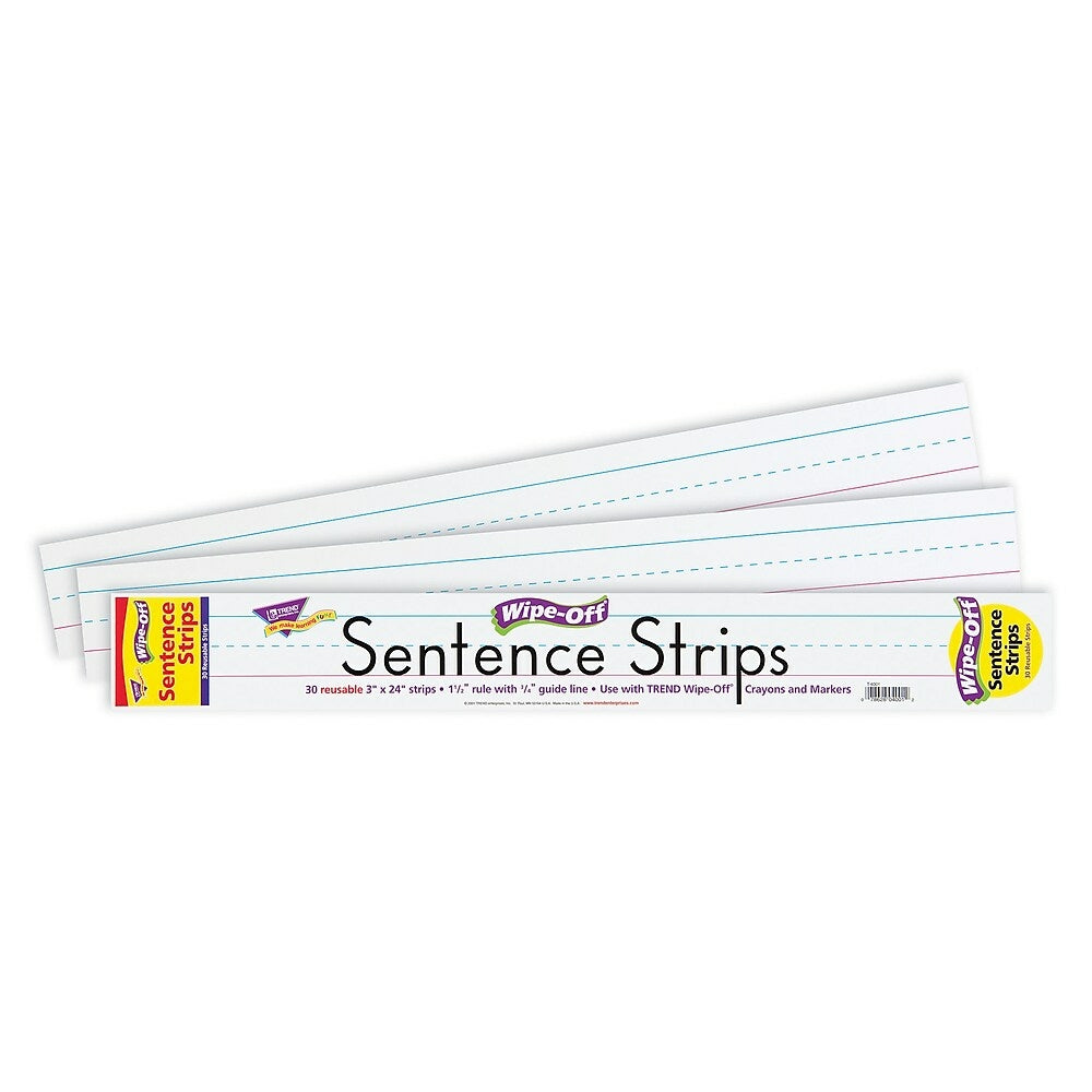 Image of TREND enterprises Inc. Wipe-Off Sentence Strips - White - 30 Pack
