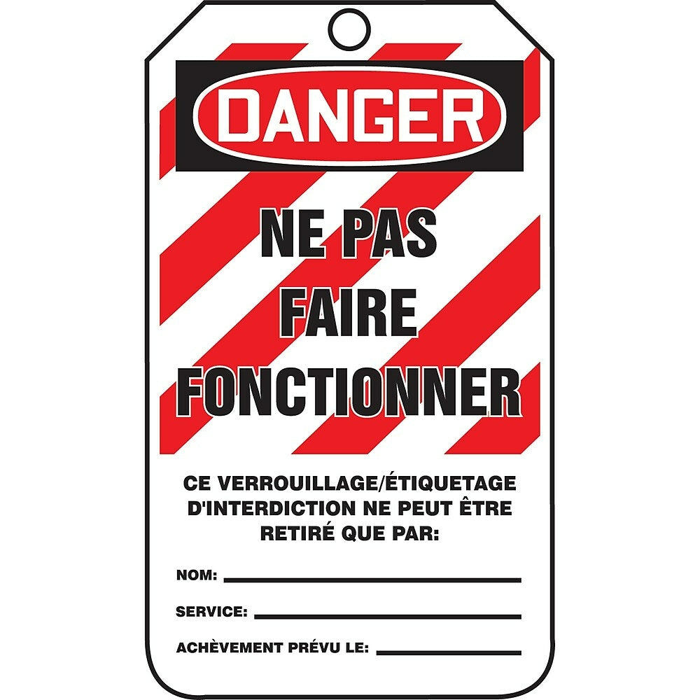 Image of Tags By-The-Roll, Danger; Ne pas faire fonctionner (w/Stripes), SAS453, 250 Pack, White