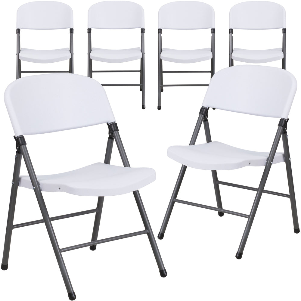 Image of Flash Furniture HERCULES Granite Plastic Folding Chair with Charcoal Frame - White