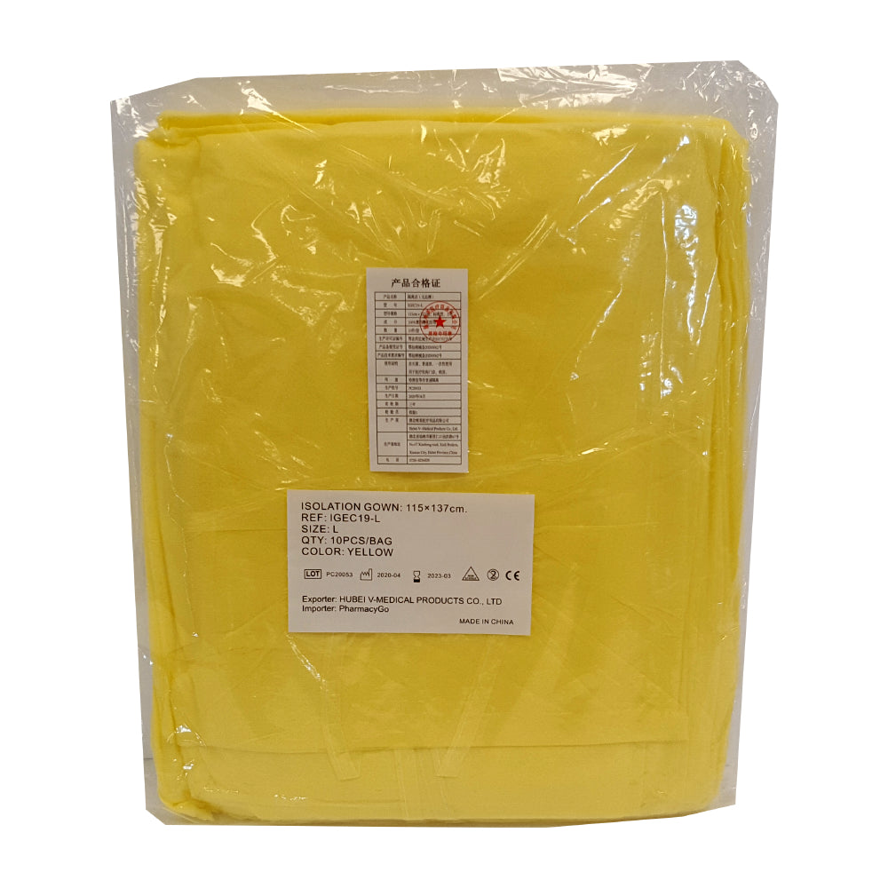 Image of Pharmacy Go Disposable Isolation Gown - AAMI Level I - Large - Yellow - 10 Pack