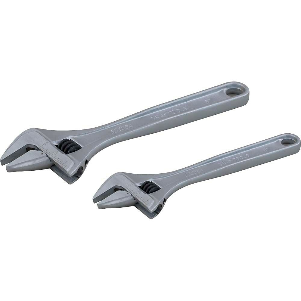 Image of Gray Tools 2 Piece Adjustable Wrench Set, 8" & 12", Matt Finish