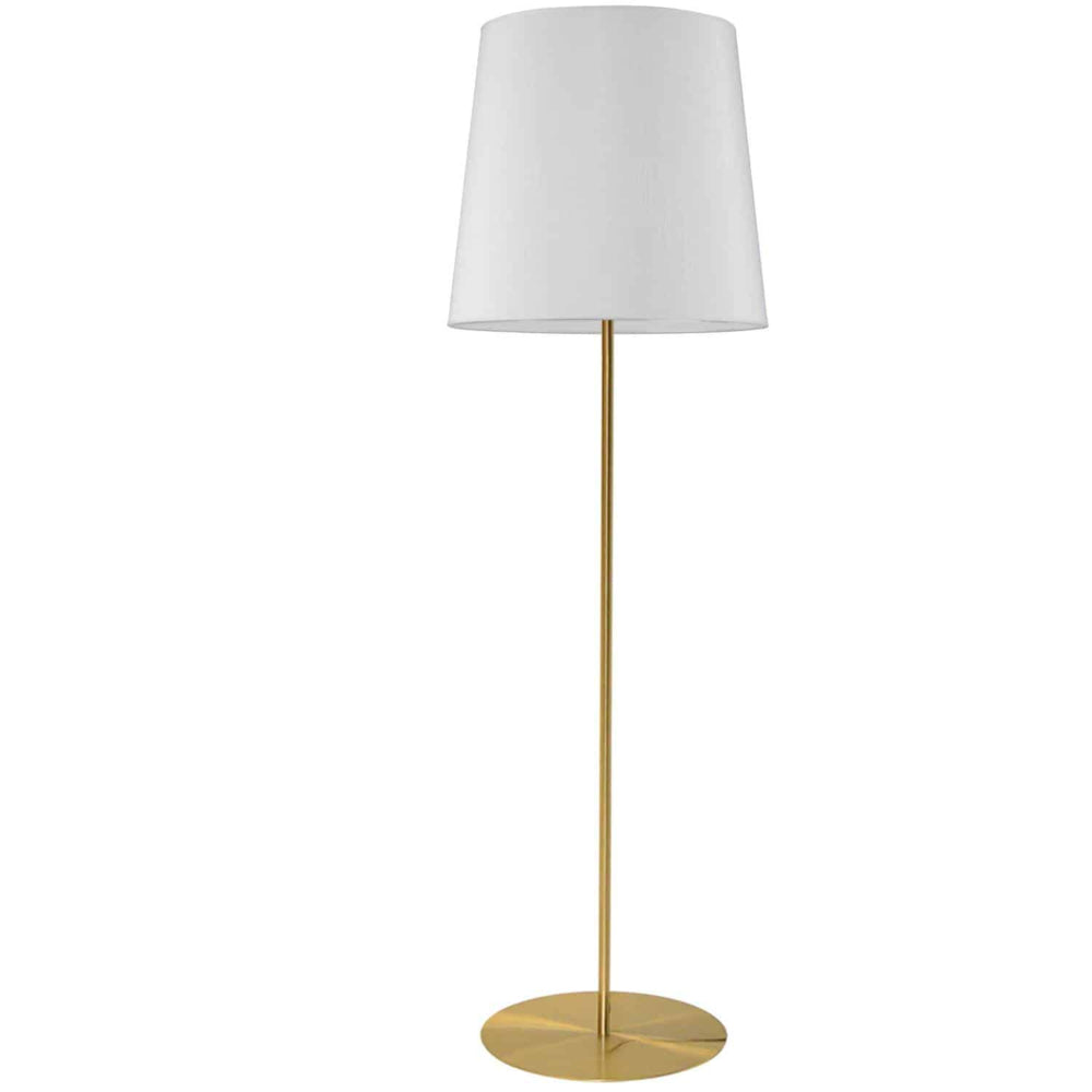 Image of Dainolite Transitional Floor Lamp - 1 Light - Aged Brass with White Drum Shade, Bronze
