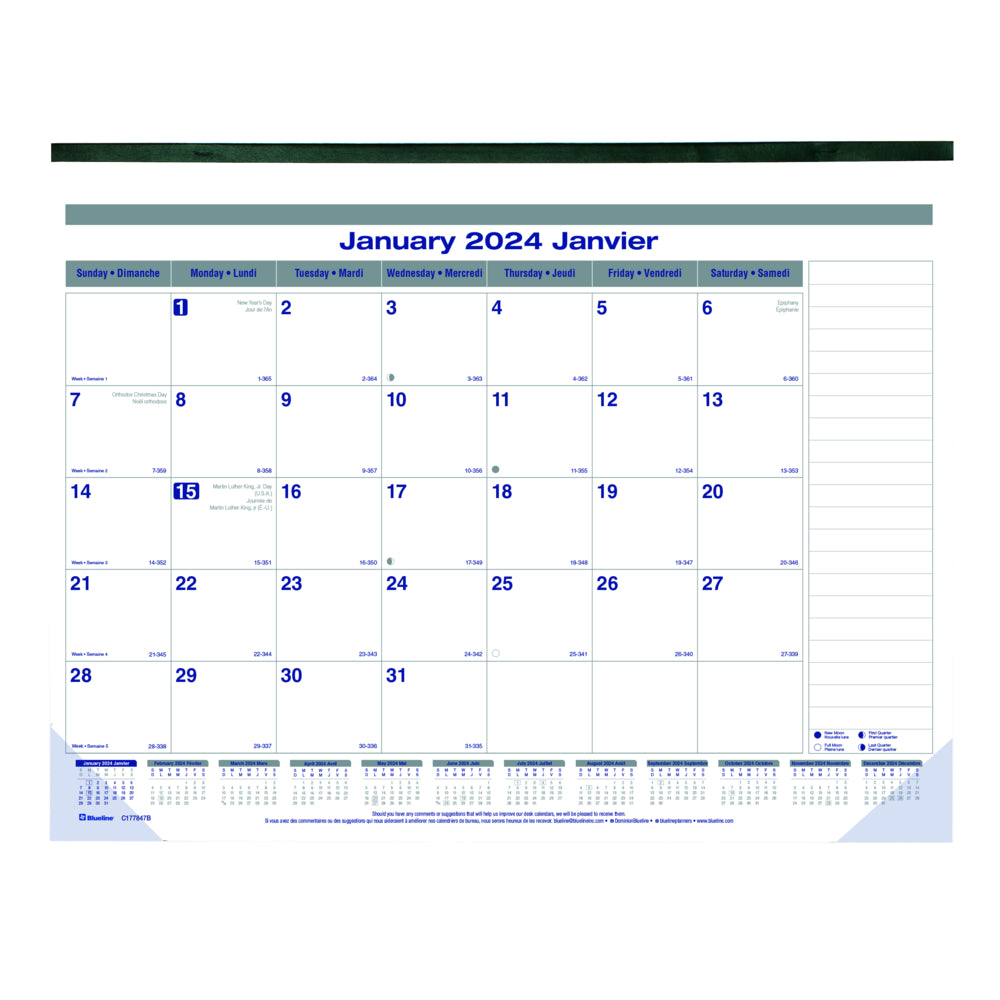 Image of Blueline 2024 Net Zero Carbon Monthly Desk Pad Calendar - 17" H x 22" W - Bilingual