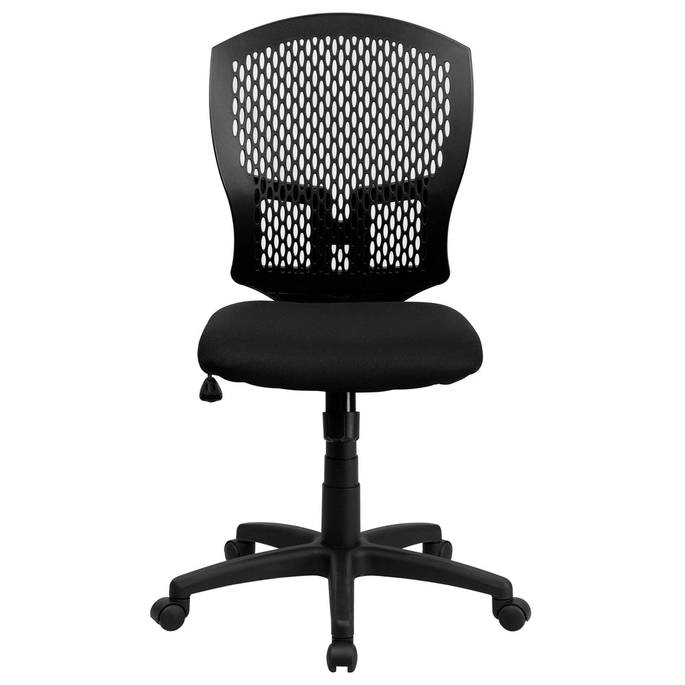 Image of Flash Furniture Mid-Back Designer Back Swivel Task Office Chair with Fabric Seat, Black