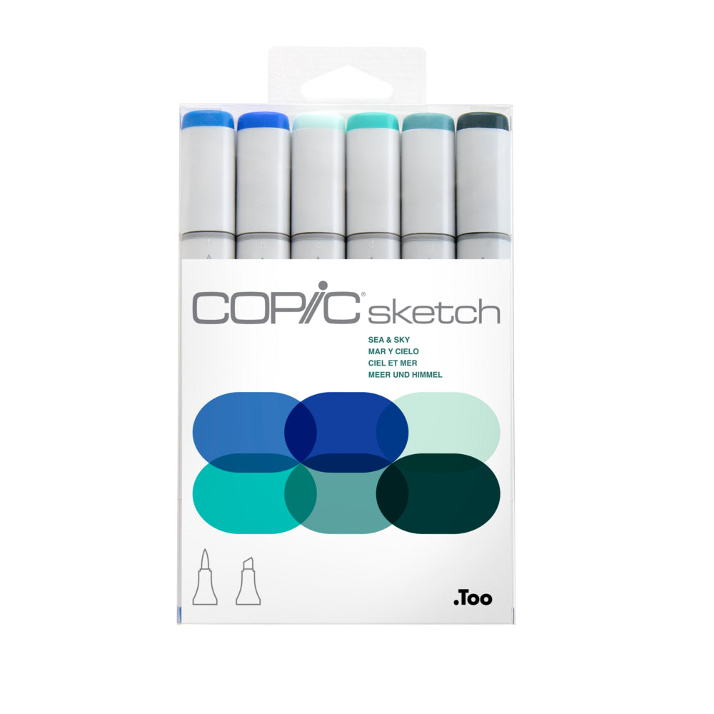 Image of Copic Sketch Dual Tipped Ink Markers - Sea & Sky Tones - Set of 6, Assorted