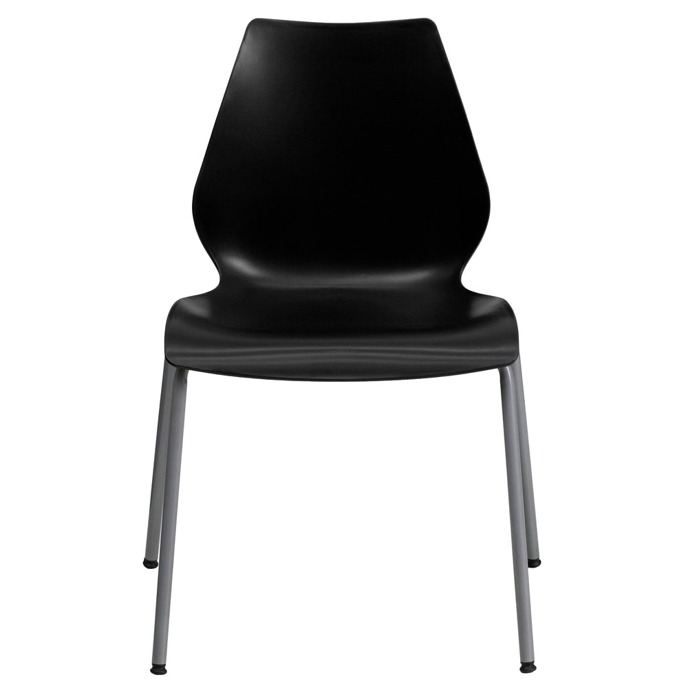 Image of Flash Furniture HERCULES Series Black Stack Chair with Lumbar Support & Silver Frame