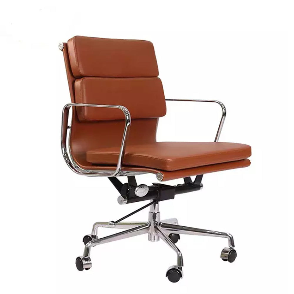 Image of Plata Import Alark Office Chair Pu Leather Upholstery Low Back Metal Frame - Brown