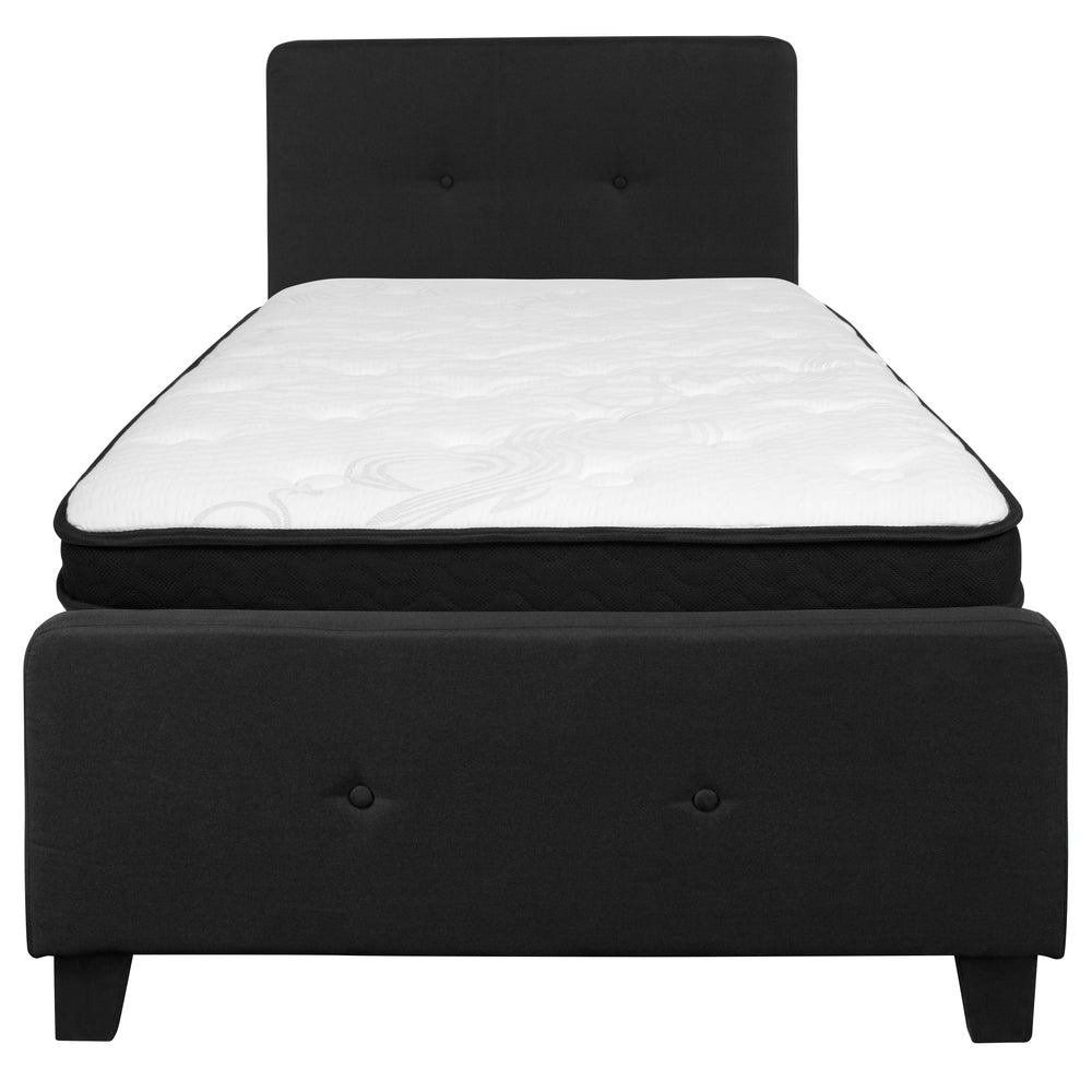 Image of Flash Furniture Tribeca Twin Size Tufted Upholstered Platform Bed in Black Fabric with Memory Foam Mattress