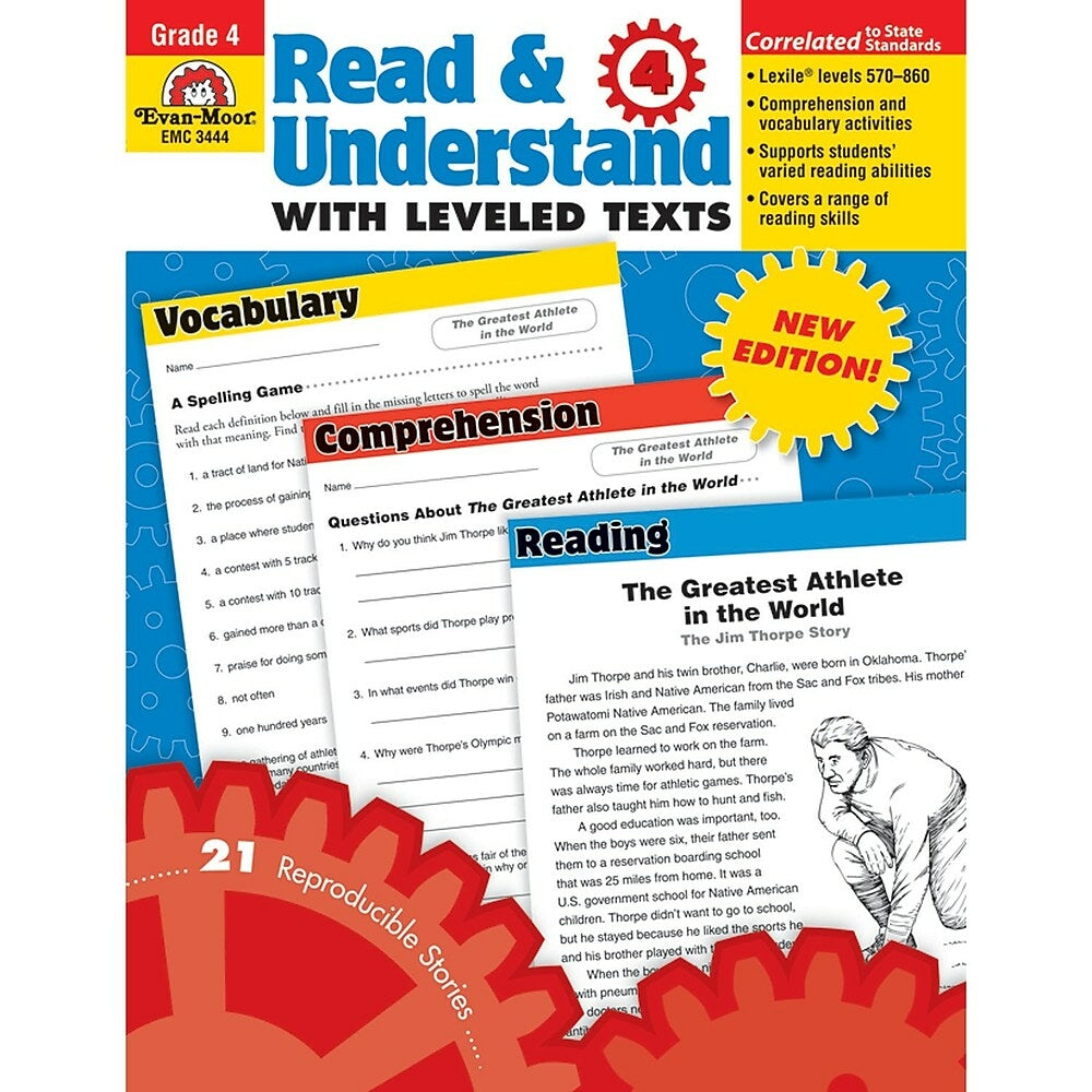 Image of Evan-Moor "Read and Understand With Levelled Texts" Resource Book (EMC3444) - Grade 4