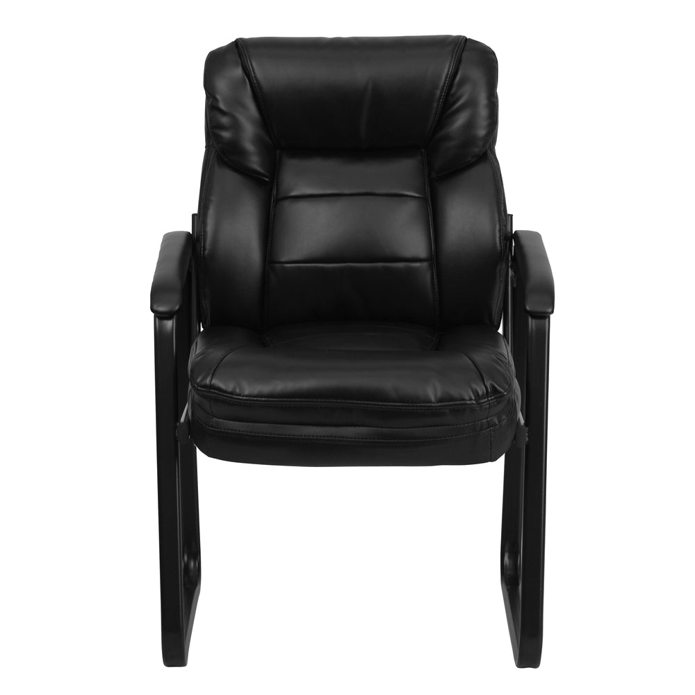 Image of Flash Furniture Black Leather Executive Side Reception Chair with Lumbar Support & Sled Base