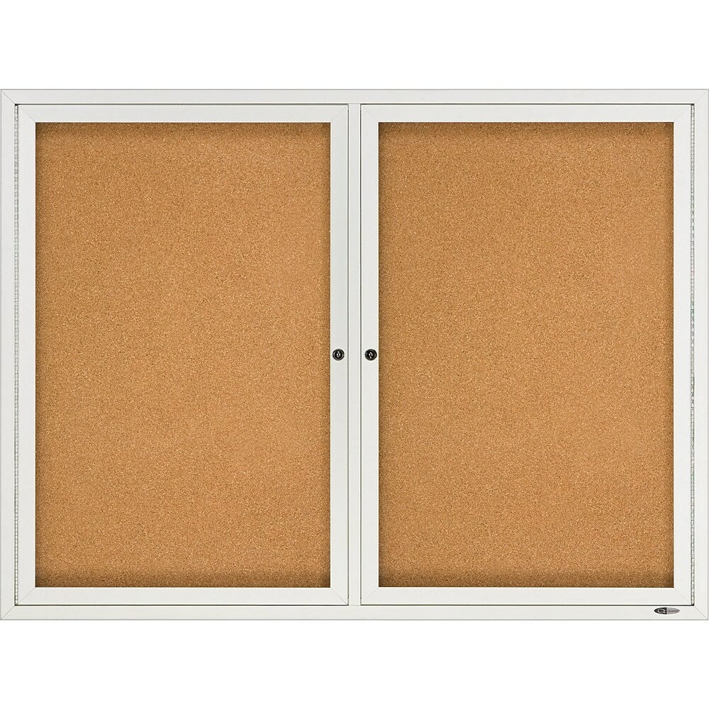 Image of Quartet Enclosed Cork Bulletin Board, Aluminum Frame, 48" x 36", 2 Door (23640)