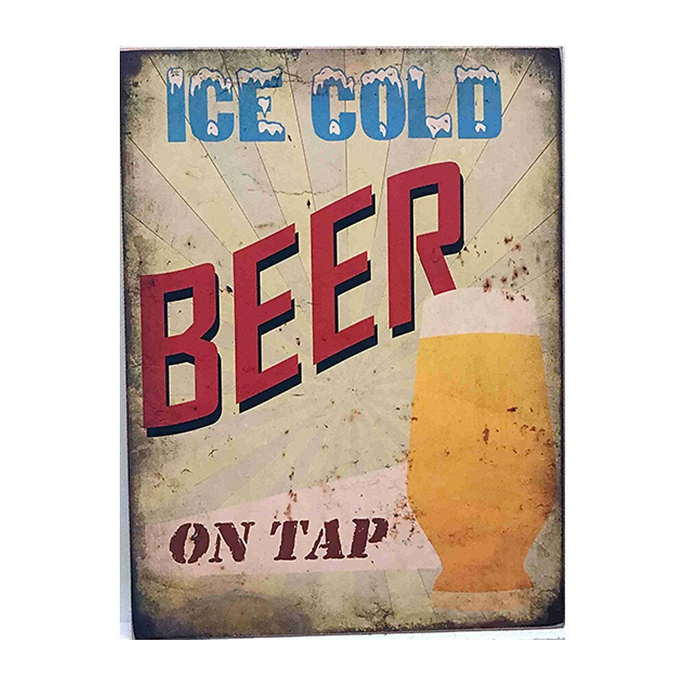 Image of Sign-A-Tology Ice Cold Beer Vintage Wooden Sign - 16" x 12"