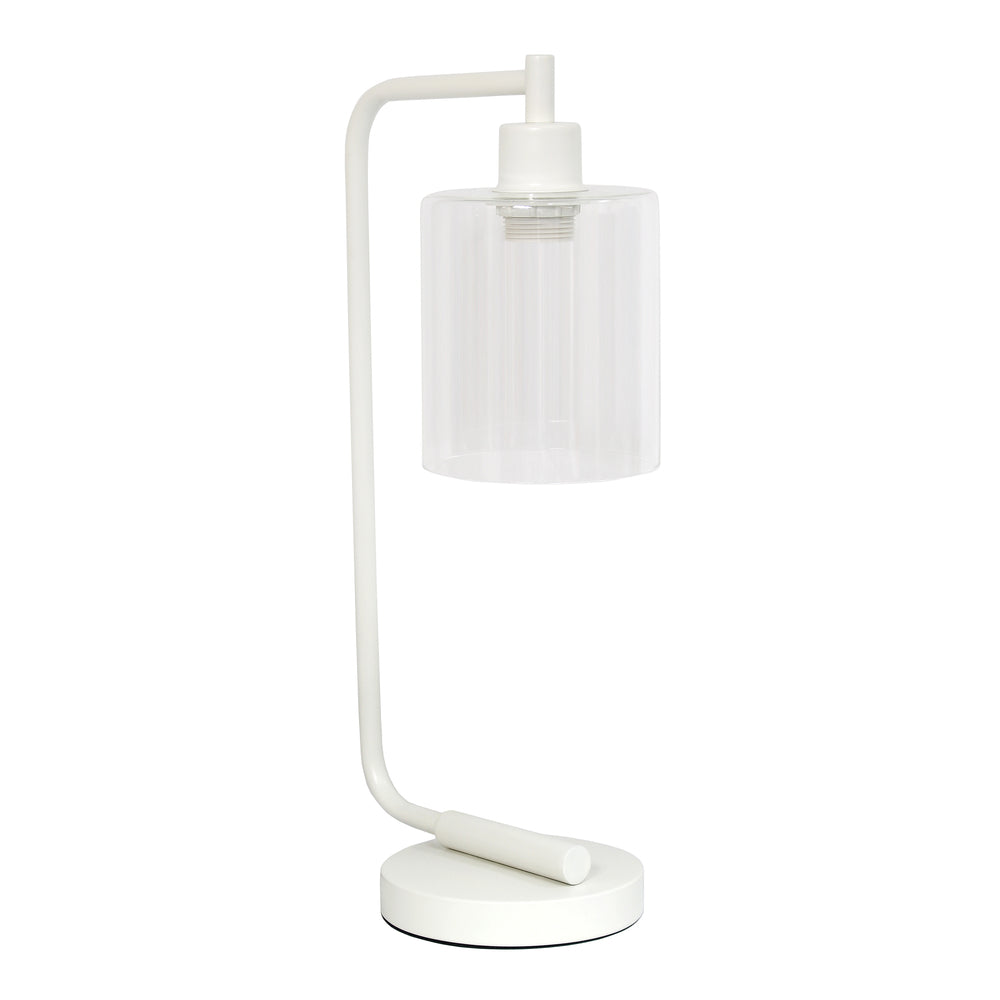 Image of Simple Designs Bronson Antique Style Industrial Iron Lantern Desk Lamp, White (LD1036-WHT)