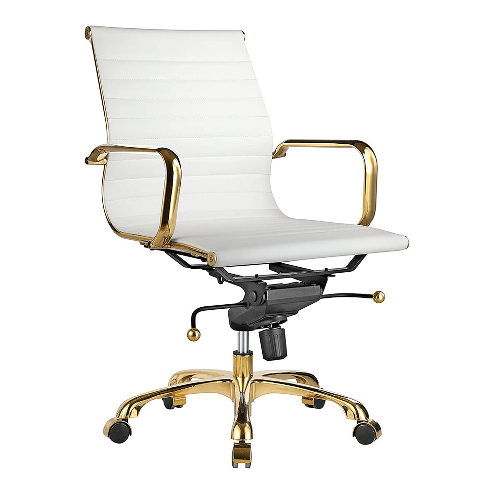 Image of Plata Import Antoni Office Chair PU Leather Upholstery Low Back Gold Frame - White