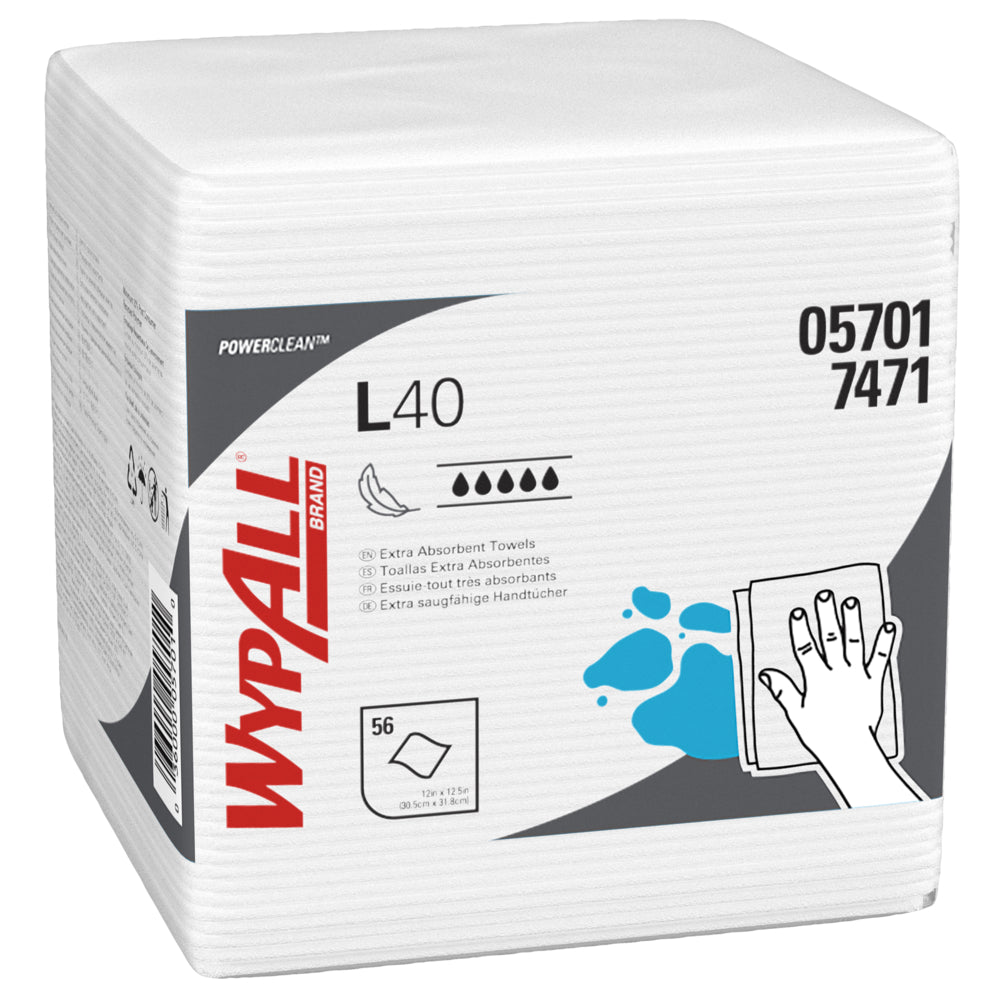 Image of WypAll PowerClean L40 Extra Absorbent Towels - Quarterfold - Limited Use Towels - White - 18 Pack