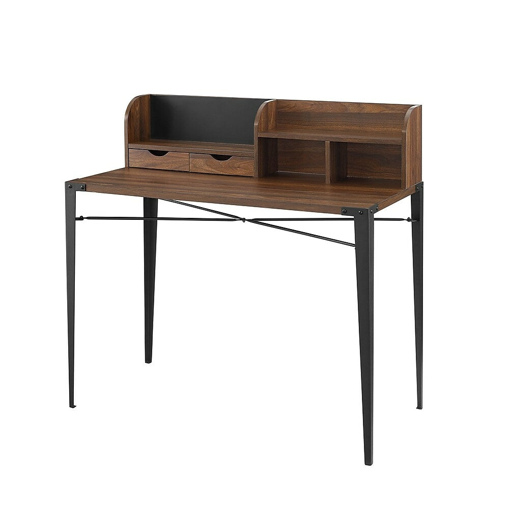 Image of Industrial Secretary Desk with Hutch - 42" - Dark Walnut, Brown