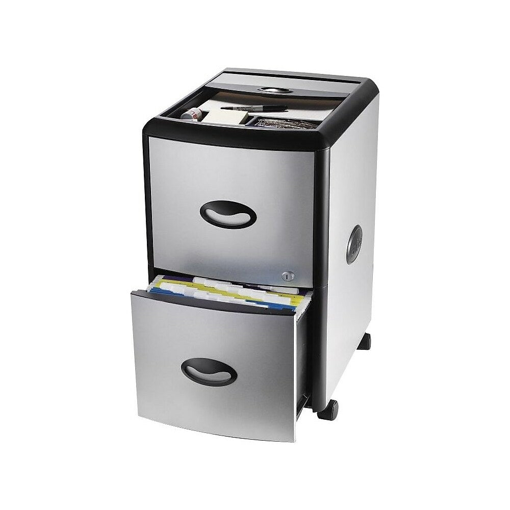 Image of Storex Deluxe File Cabinet with Lock, Metal Accent Panels, Extra Storage